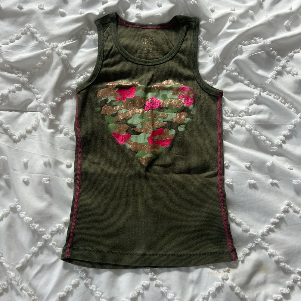 Olive Green Camo Heart Shaped Baby Tank Top with Roses